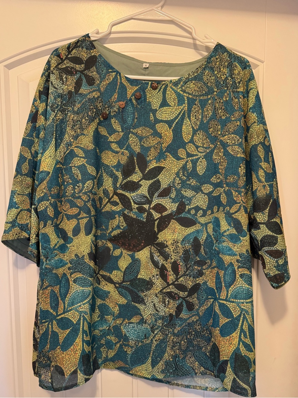 Stylish Teal Leaf-Print Women's Top